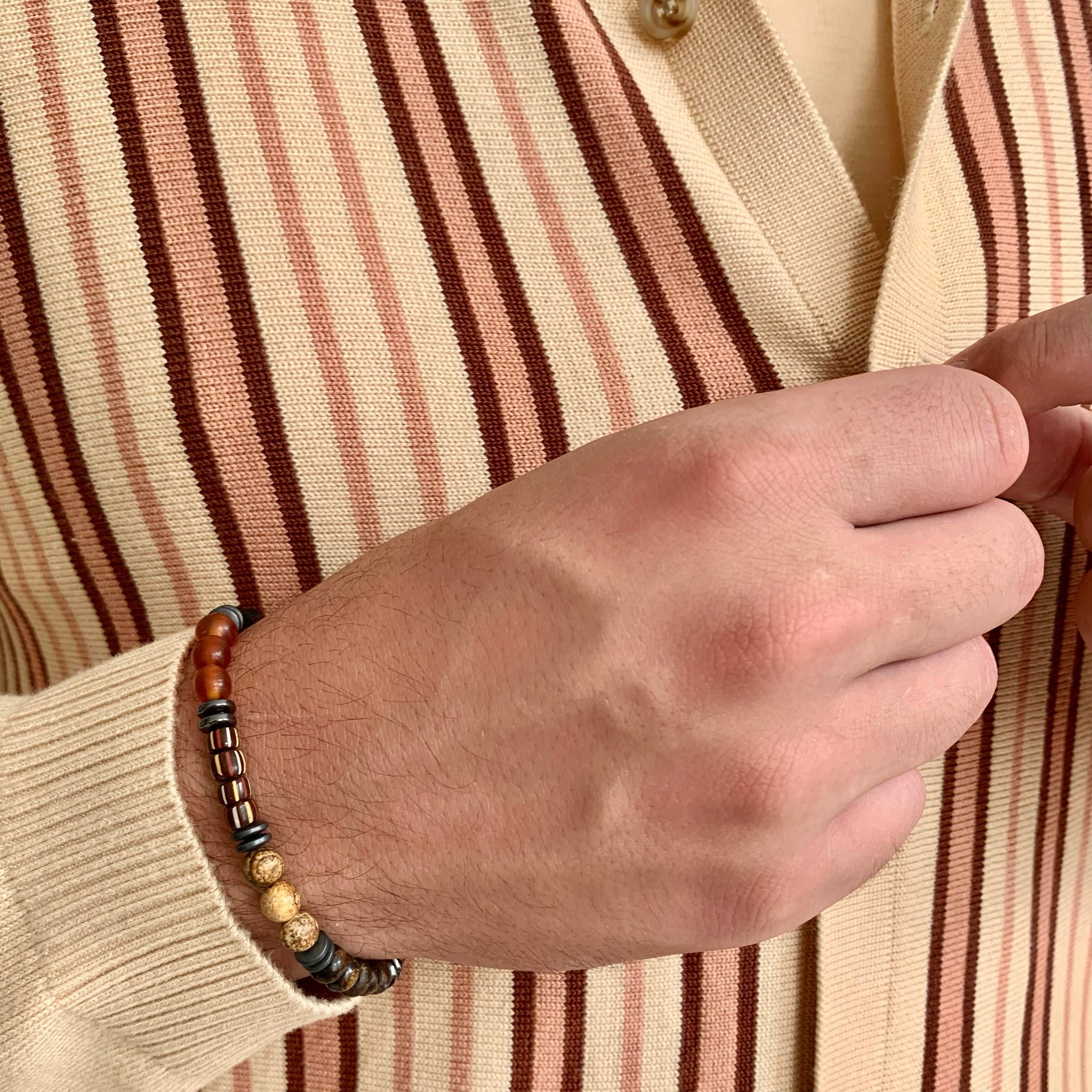 patchwork bracelet made of brown beads